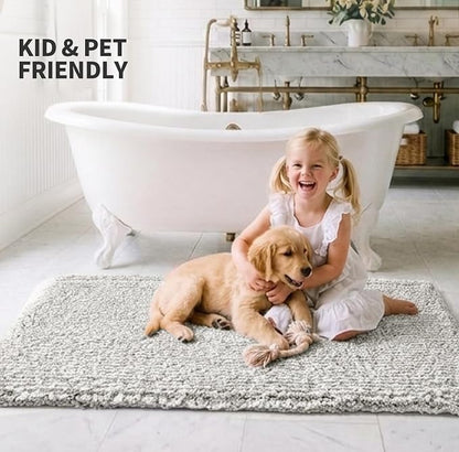 ILANGO Grey and White Bathroom Rugs 30" × 20" Non Slip & Super Absorbent Extra Thick Soft, Washable Bath Mat for Floor, Microfiber Plush Shaggy Bath Rug with Rubber for Bathtub Shower Room Sink