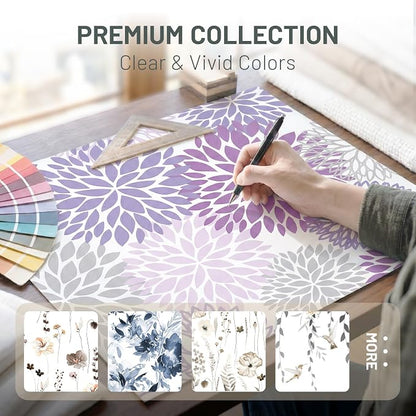 No Hook Floral Shower Curtain with Liner, Purple, 71x74 | Snap in Liner, 3 in 1, Water Repellent, Easy Install, Machine Washable, Hotel Style for Bathroom, Watercolor Pattern