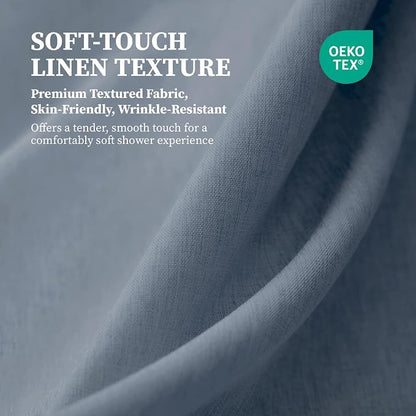 Long Linen Textured Waterproof Shower Curtain Set, 72x84, Blue Gray | Tall Size, 230GSM Polyester, Heavy Duty Cloth, Weighted Hem, 12 Plastic Hooks, Modern Luxury Hotel Style, Machine Washable