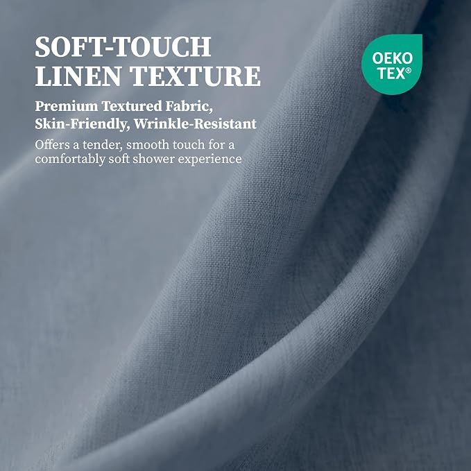 72x78 Linen Textured Waterproof Fabric Shower Curtain Set, Blue Gray | Long Size, 230GSM Polyester, Heavy Duty Cloth, Weighted Hem, 12 Plastic Hooks, Modern Luxury Hotel Style, Machine Washable