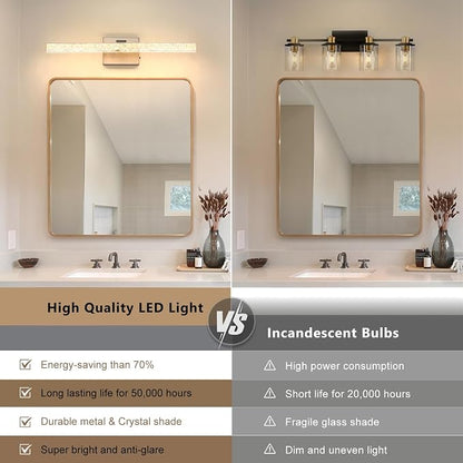 24 Inch LED Vanity Lights for Bathroom, 5CCT Selectable Brushed Nickel Bathroom Light Fixtures Over Mirror, Iceberg Crackle Acrylic Modern Wall Sconce, Dimmable Slim Bar for Mirror Cabinet
