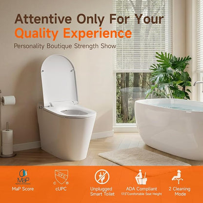 Non-Electric Bidet Toilet, One Piece Elongated Smart Toilet with Air Pressure-Assisted Flush, ADA Comfort Height, Foot Kick & Side Button Flush, 1.0 GPF, 12" Rough-In