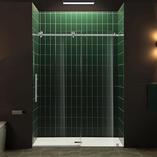 Woodbridge 57.5-60" W x 80" H Frameless Single Sliding Soft-Close Shower Door with Tempered Glass & Explosion Proof Film in Chrome Finish