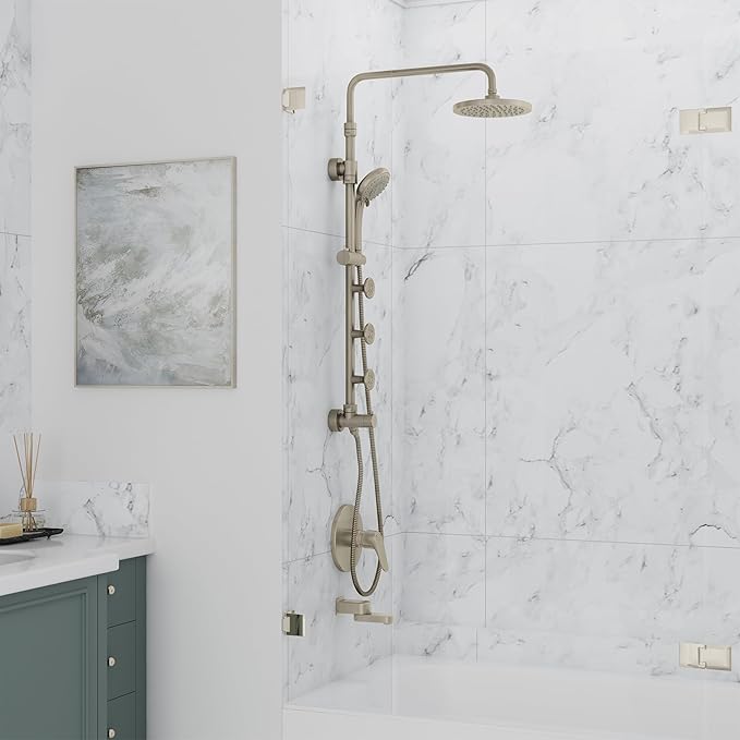 Lanikai Rain Shower Head with Handheld Spray Combo - 1028-BN-1.8GPM, Brushed Nickel - 8" Rain Showerhead with Handheld Sprayer, 3 Spray Jets, 5-Function Rainfall Shower Head with Hose, 1.8 GPM