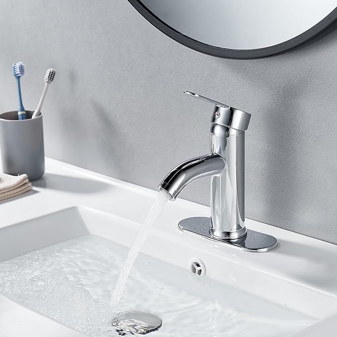 Chrome Bathroom Faucet Single Handle Bathroom Faucet Vanity Faucet with Pop-up Drain 1 Hole or 3 Hole Bathroom Sink Faucet with Deck