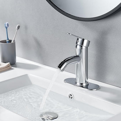Chrome Bathroom Faucet Single Handle Bathroom Faucet Vanity Faucet with Pop-up Drain 1 Hole or 3 Hole Bathroom Sink Faucet with Deck