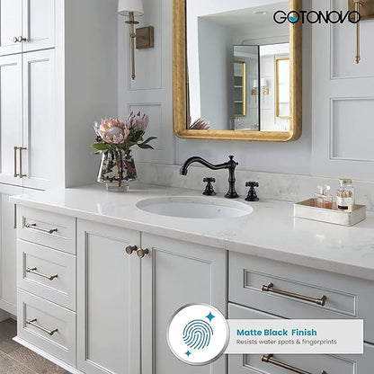 gotonovo 3 Hole Widespread Bathroom Sink Faucet Double Cross Handle Mixer Tap Faucet for Bathroom Sink Vanity Faucet Deck Mount Basin Hot Cold Water Matching Pop Up Drain Matte Black