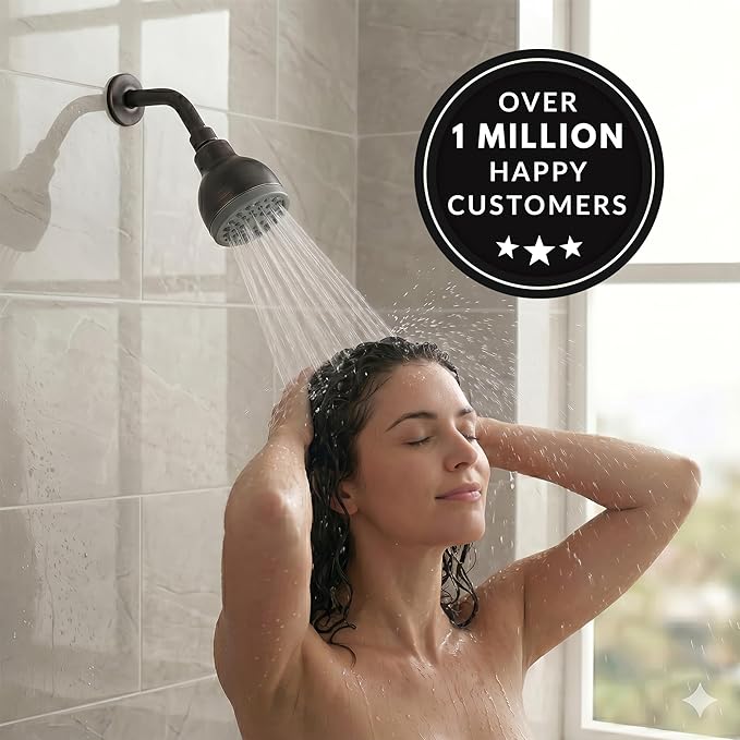 Aqua Elegante High Pressure Shower Head - 2.5 GPM - Oil-Rubbed Bronze | Best 3 Inch Wall Mount Bathroom Showerhead For Boosting Low Flow With Anti-Clog Nozzles, Adjustable Brass Ball Joint