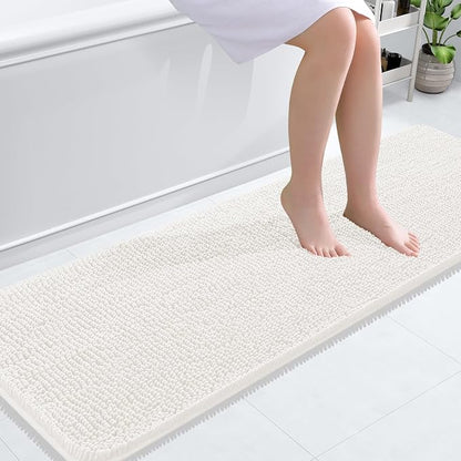 OLANLY Bathroom Runner Rugs 59x20, Extra Soft Absorbent Chenille Bath Rugs | Ivory, Quick-Drying Rubber Backing, Machine Washable Long Bath Mat for Bathroom Floor, Tub and Shower, Home Decor Accessories