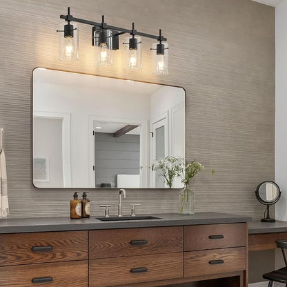 SOLFART 4 Lights Vanity Light Black Bathroom Vanity Lights Over Mirror Vanity Lights for Mirror Bathroom Light Fixture