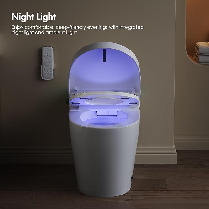 One Piece Smart Bidet Toilet, Foot Sensor Flush, Wash & Dry | Off Seat Auto Flush, Heated Seat, Instant Warm Water, Self Cleaning Wand, Adjustable Wash Settings, Pre Wet, Night Light