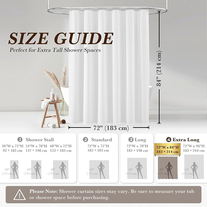 Seasonwood White Linen Shower Curtain Farmhouse Bathroom Decor 72x84 Inches | Boho Bathroom Decor,12 Sturdy Stainless Steel Sliding Hangers,Rustic Country Style,Linen Shower Curtains for Bathroom