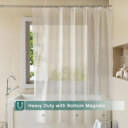 Shower Curtain Liner, 100% Waterproof Eva Shower Curtains with 3 Duty Heavy Bottom Magnets and 12 Rust Proof Grommets, 72x72 Weighted Shower Liner for Shower Stall, Bathtubs