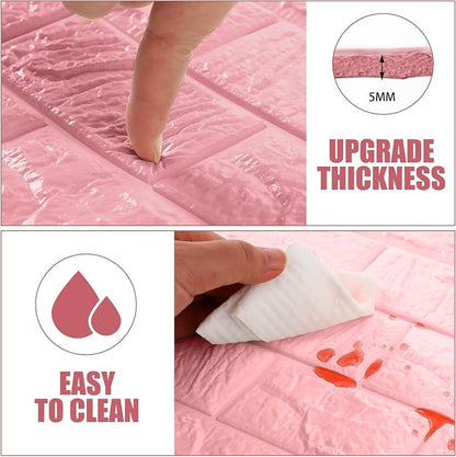 30 Pcs 3D Wall Panels Peel and Stick Wallpaper Foam, Elegant Pink | Faux Brick Stone Tiles, Covering 28.8-48.4 Sq ft, Self Adhesive Waterproof Panels for Bedroom Living Room Kitchen Walls