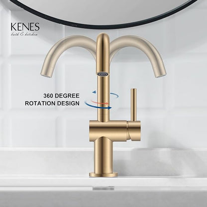 Champagne Bronze Bathroom Faucet 1 Hole, Single Handle Vanity Faucet | Bathroom Sink Faucet with Pop Up Drain & 6 Inch Deck Plate, Lead-Free cUPC & NSF Certified, 1 Handle Faucet for Vanity RV Bar