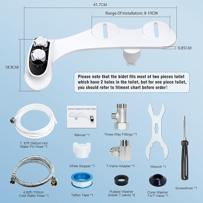 Bidet Attachment for Toilet Warm Water, Temperature Display Hot & Cold Water Non-Electric Adjustable Pressure Self Cleaning Frontal & Rear Dual Nozzle Wash Bidet Attachment for Rear & Feminine Wash