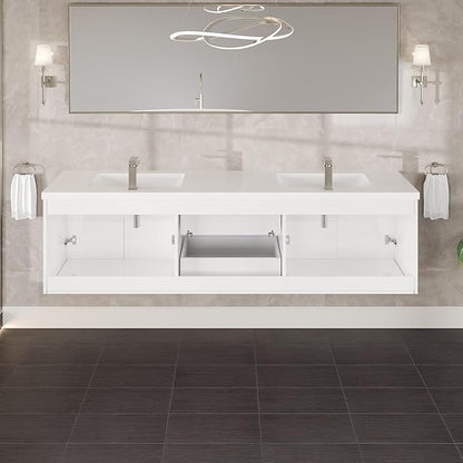 Eviva Lumina 84 in. White Wall Mount Double Sink Bath Vanity with Acrylic Top and Integrated Sinks
