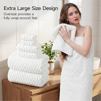 REDKISS White Microfiber Towels Set of 6-35x70 Inches Oversized Bath Sheets, Extra Large Bath Towels Set of 6 for Adults, Super Soft Quick Dry Lint Free Absorbent Waffle Microfiber Shower Towels