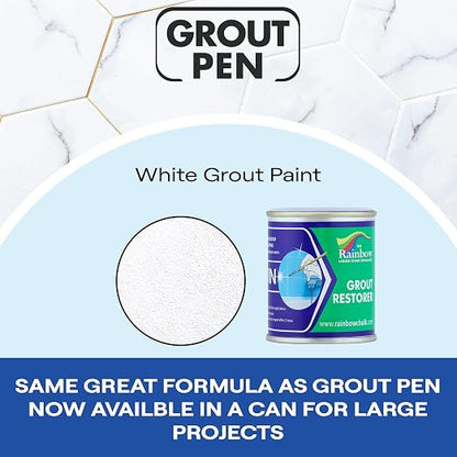 Grout Pen Grout Paint for Tile, Floor & Shower - White - 125ml (4.2oz) | Waterproof Paint Grout Refresh Restorer for Kitchen & Bathroom Tiles - Can Size for Larger Projects
