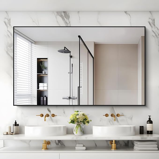 COFENY Black Bathroom Mirror for Wall, 30x50 Inch Rectangle Mirrors with Metal Frame, Modern Vanity Wall Mirror Decor for Bathroom Living Room, Entryway Hangs Horizontal or Vertical