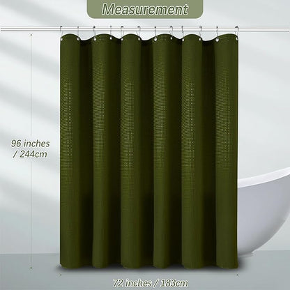 Army Green Shower Curtain 72 x 96 Inches, Extra Long Jungle Shower Curtain with Waffle Weave Fabric Heavy Duty Hotel Quality for Bathroom