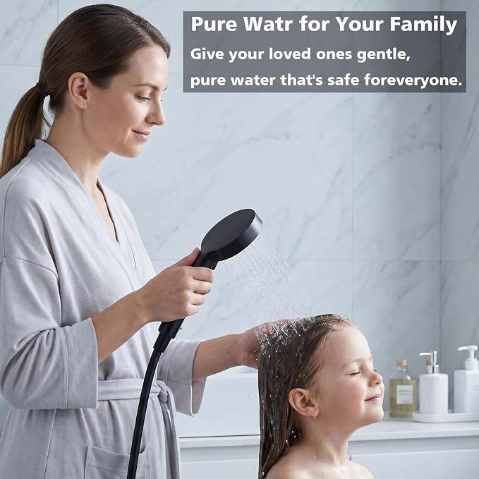 Filtered Shower Head with Handheld High Pressure 3 Spray Mode Showerhead | Detachable Shower Head Water Softener Filters Beads for Hard Water Remove Chlorine (Matte Black)
