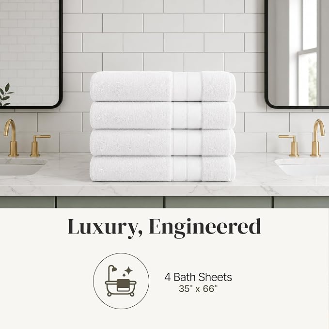 Modern Threads 4-Pack SpunLoft Bath Sheet White 35x66