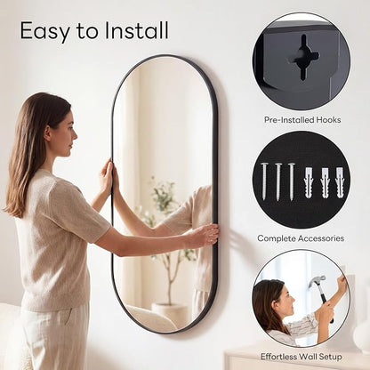 Sweetcrispy 24" x 48" Black Bathroom Mirror for Wall, Oval Walls Mirror | Modern Vanity Mirrors for Over Sink, Living Room, Bedroom, Entryway, Horizontal or Vertical