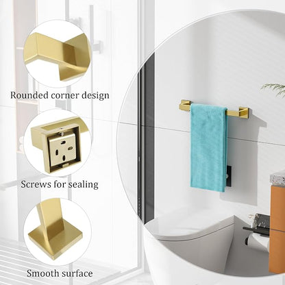 Alise Gold Towel Bar Towel Racks for Bathroom Wall Mount 16 Inch | SUS304 Stainless Steel Bathroom Towel Holder, Full Square Towel Rod Towel Hanger for Bathroom Lavatory Kitchen