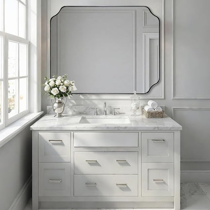 36x40 Inch Chrome Bathroom Mirror, Large Scalloped Mirror for Wall, Modern Polished Nickel Mirror in Anti-Rust Stainless Steel Meral Thin Frame, Ideal for Bathroom Remodel