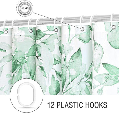 MintGreen Eucalyptus Shower Curtain, Watercolor Floral Print, 72x84 | Watercolor Plant Leaves Floral Print, Waterproof Fabric Bathroom Decor, Machine Washable, Rustproof Grommets