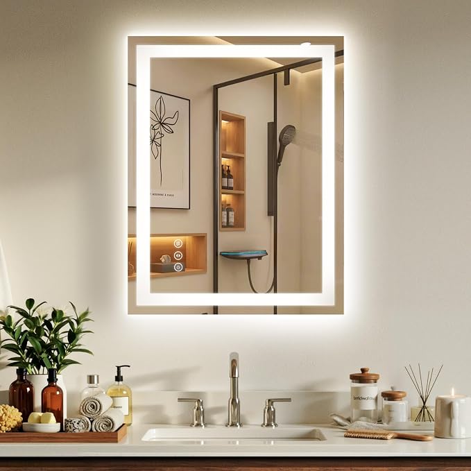28x36 LED Bathroom Mirror with Anti-Fog, Backlit & Front Lit, Memory | Stepless Dimmable 3 Color CRI 95+ Shatterproof Tempered Glass ETL Listed for Safety Lighted Bathroom Vanity Mirror for Wall