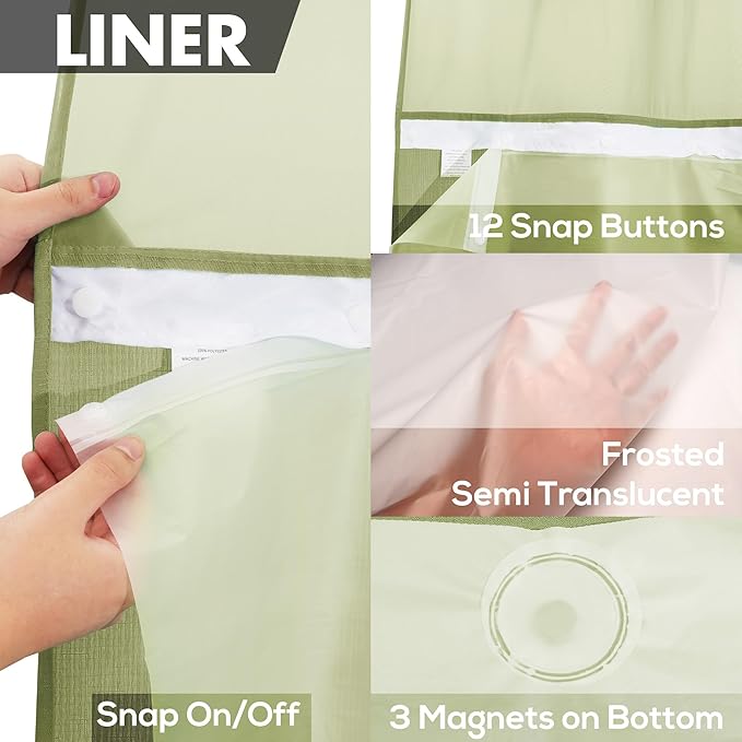 River Dream No Hook Slub Textured Shower Curtain with Snap-in PEVA Liner Set - 71" x 74"(72"), Hotel Style with See Through Top Window, Fabric Outer Curtain & Waterproof Inner Liner, Sage, 71x74