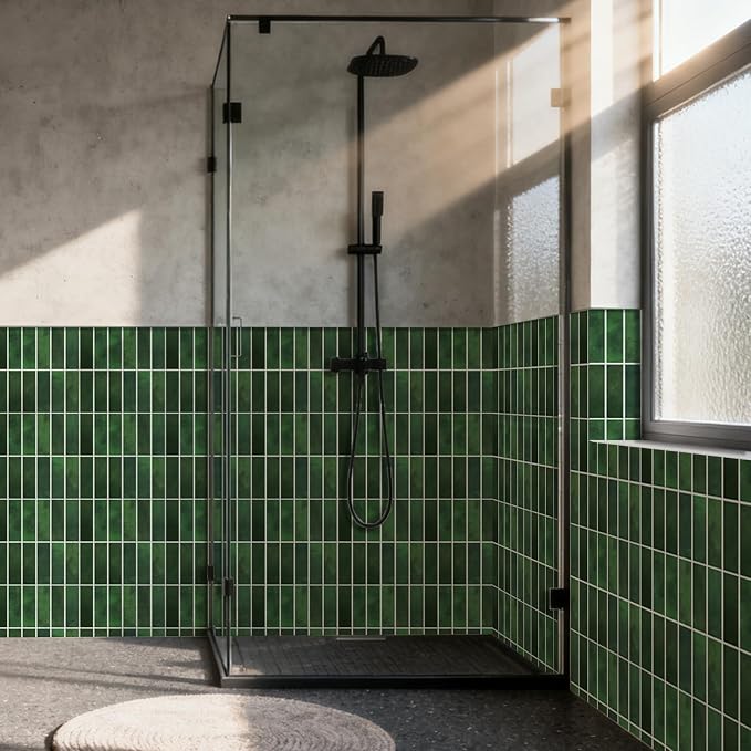 Dark Green Peel and Stick Backsplach Tile, 12"x12" Back Splash Stick on Tiles for Kitchen, Bathroom, 10 Sheets