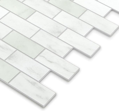 10-Sheet Subway Peel and Stick Backsplash Tile, 11.3" x 10.8" Emerald Green Stone Composite Marble Looks Self Adhesive Waterproof Wall Tile, Stick on Tiles for Kitchen Bathroom Shower Fireplace