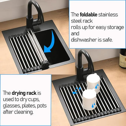 Black Drop In Bar Sink Quartz, 13x15 Inch | Granite Composite Quartz Small Kitchen Sink RV Wet Bar Topmount Single Bowl Kitchen Sink with Small Rubber Squeegee