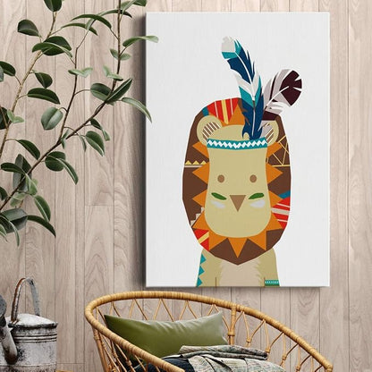 Renditions Gallery Canvas Animal Wall Art Decorations Paintings & Prints Tribal Baby Chief Lion Canvas Animated Wall Hanging Prints for Bedroom Living Room Office Kitchen - 8"x12" LT02