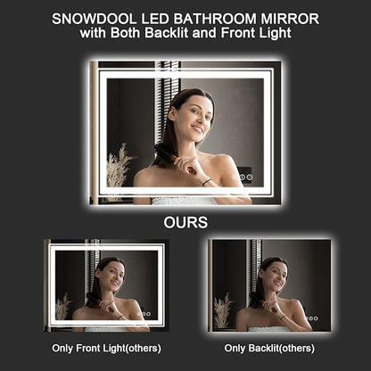 Snowdool 77 x 36 in LED Bathroom Mirror, Front and Backlit, Anti-Fog | Front and Backlit, Stepless Dimming, Anti-Fog, Memory Function