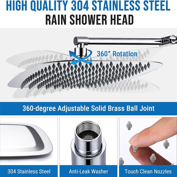 G-Promise 16 Inch All Metal Rain Shower Head with Extension Arm | Built to Last, Rust Resistant, Easy to Install, Adjustable, Full Body Coverage Large Rainfall Shower Head, Daily SPA