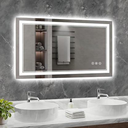 48x28 Inch LED Bathroom Mirror with Lights, 3 Colors Dimmable LED Vanity Mirror, Front and Back Lit, Anti-Fog, Memory Function, Shatterproof Tempered Glass, ETL Listed, Wall Mounted Makeup Mirror