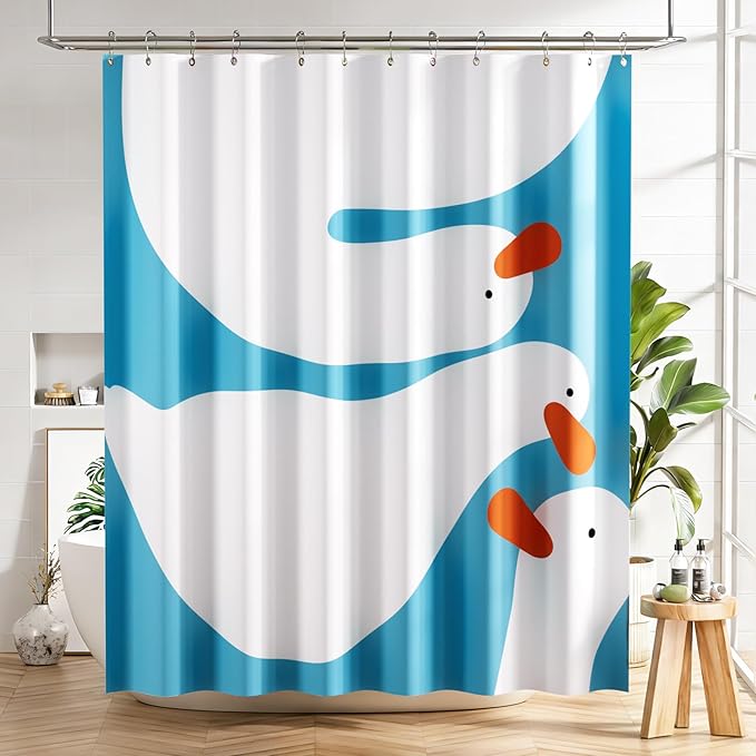 AmazerBath Cute Goose Shower Curtain, Cute Bathroom Shower Curtain Set with 12 Shower Curtain Hooks, Rustic Fabric Shower Curtain, 72x72 Inches