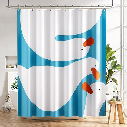 AmazerBath Cute Goose Shower Curtain, Cute Bathroom Shower Curtain Set with 12 Shower Curtain Hooks, Rustic Fabric Shower Curtain, 72x72 Inches