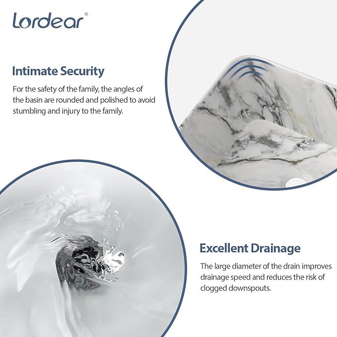 Lordear Bathroom Sink Above Counter 16"x12" Rectangle Vessel Sink Marble Porcelain Ceramic Vessel Sink, Rectrangular Above Counter Sink Art Basin