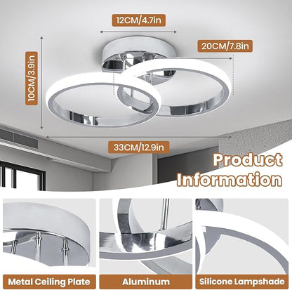 CANEOE Round Modern Led Ceiling Light Fixtures, 6000K Cool White Hallway Light Fixtures Ceiling, Bathroom Close to Ceiling Lights for Corridor Stair Aisle Lamps (Chrome, 1 Pack)