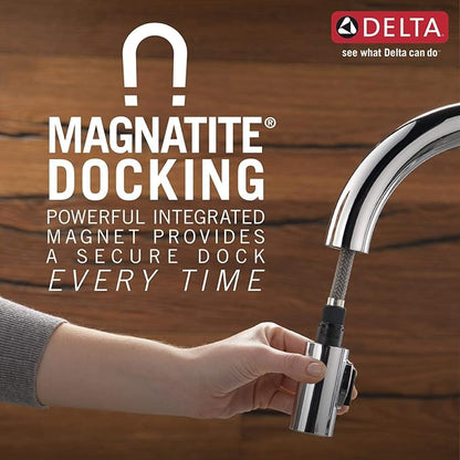 Delta Essa Chrome Bar Sink Faucet with Pull Down Sprayer, Modern Single Hole Prep Sink Faucet, Single Handle, Chrome 9913-DST