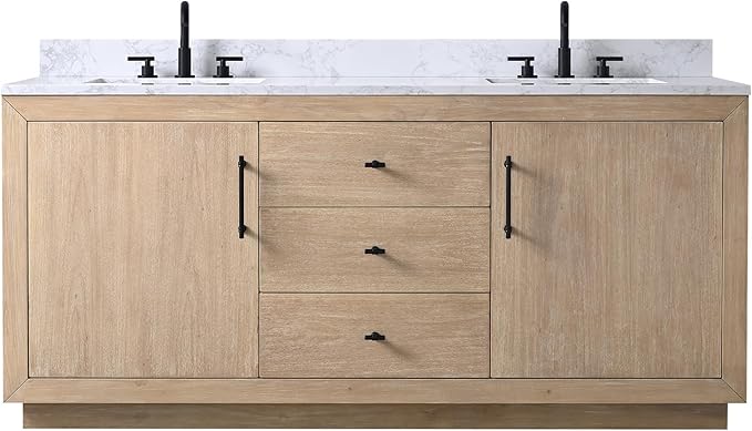 HOMEBEYOND 72 Inch Bathroom Vanity with Double Sink & Ceramic Top, MDF Material Vanity Cabinet with Basin Combo, Soft-Closing Doors, Removable Shelf, Backsplash
