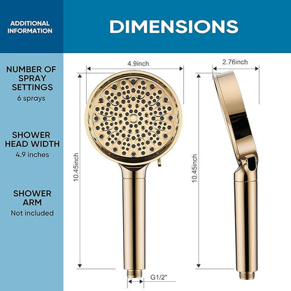 Cobbe Filtered Shower Head with Handheld, High Pressure 6 Spray Mode Showerhead with Filters, Water Softener Filters Beads for Hard Water - Remove Chlorine - Reduces Dry Itchy Skin, Egyptian Gold | High Pressure 6 Spray Mode Shower Head with Filters - ...