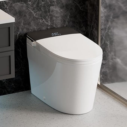 Smart Toilet with Bidet Built-In, Auto Flush, Auto Open/Close Lid, Foot Sensor, Heated Seat, Warm Water Wash, Warm Air Dryer, Deodorizer, Night Light, Remote Control (Gray)