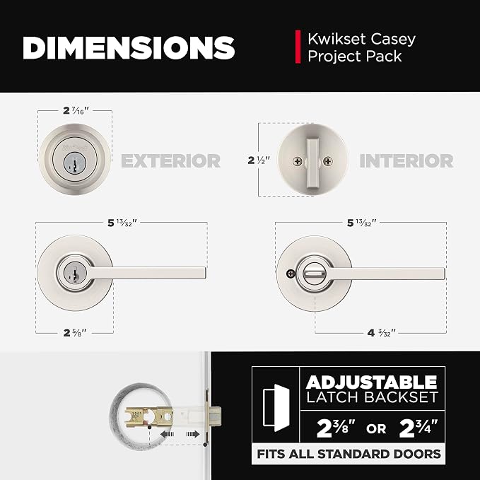 Kwikset Casey Round Front Door Lock Handle and Deadbolt Set, Entry Exterior with Interior Reversible Lever, Satin Nickel, Project Pack, Pick Resistant SmartKey Rekey Deadbolt Security