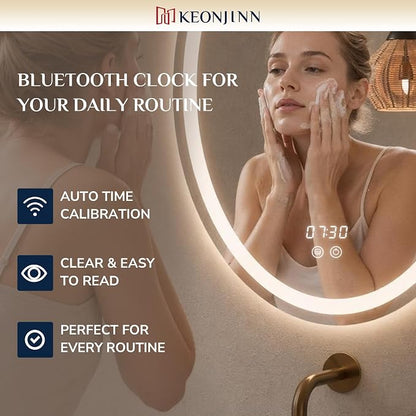 Keonjinn 40 x 30 Inch Oval LED Bathroom Mirror with Frontlit and Backlit | Tempered Glass, 3000K/4500K/6000K, Safe & Fast Defogging, Memory Function, Stepless Dimmable, Easy Install, Plug in/Hardwired